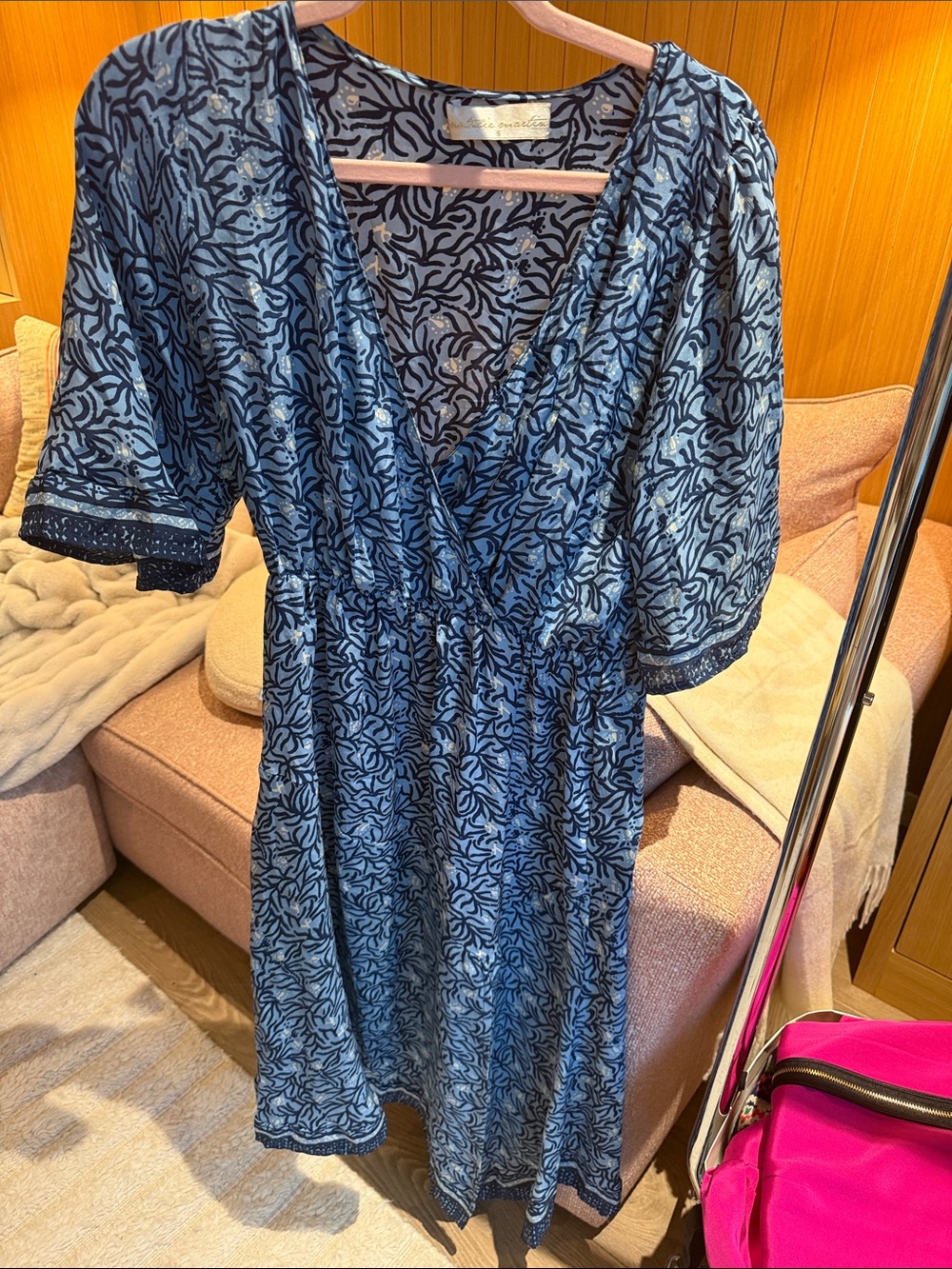 Natalie Martin Blue Printed Midi Wrap Dress